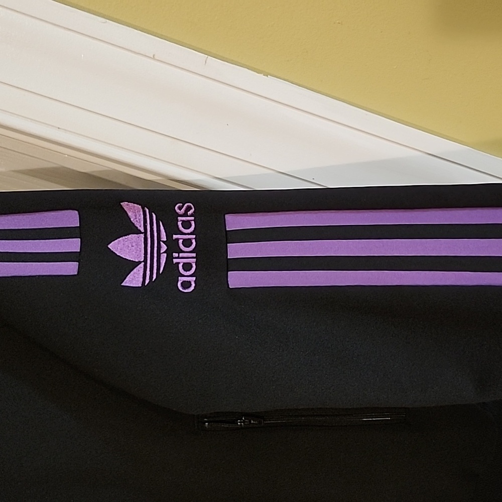 Adidas track jacket,Size Medium, Black with purple strips - Picture 3 of 5